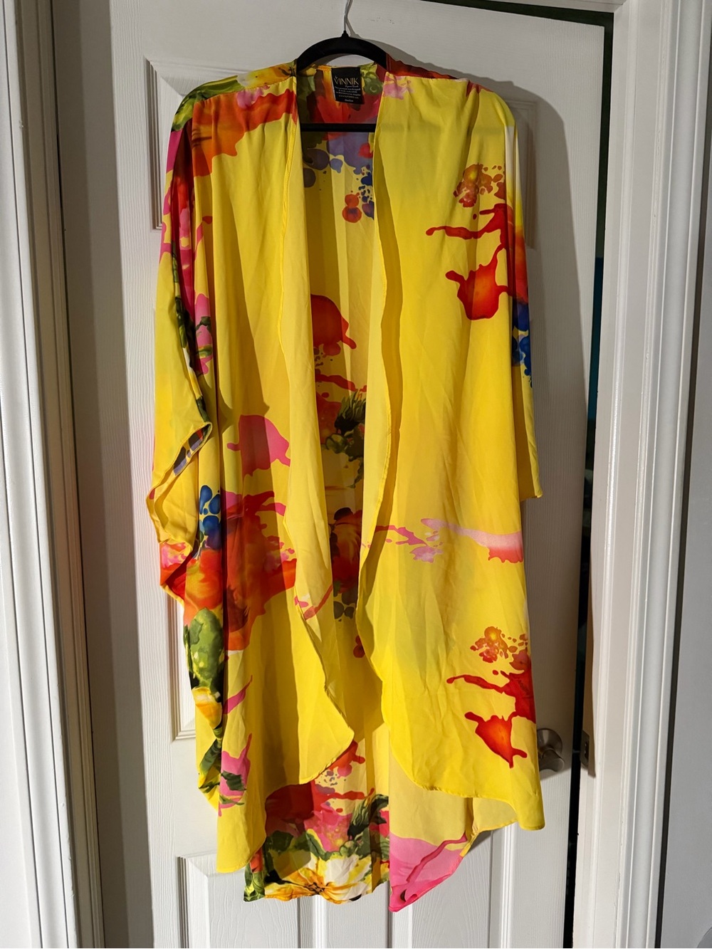 Yellow Floral Open-Front Kimono Cape